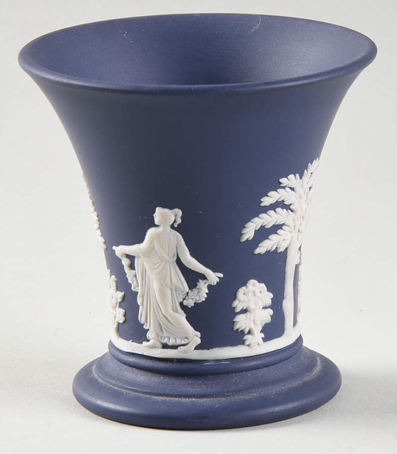 Cream Color on Portland Blue Jasperware 2" Vase by Wedgwood-1