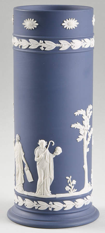 Cream Color on Portland Blue Jasperware 8" Spill Vase by Wedgwood-1