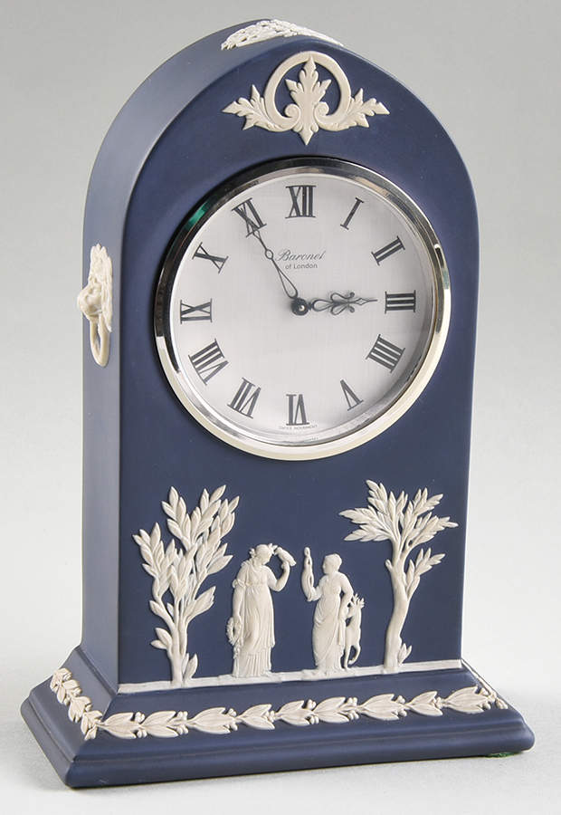 Cream Color on Portland Blue Jasperware Large Mantel Clock by Wedgwood-1