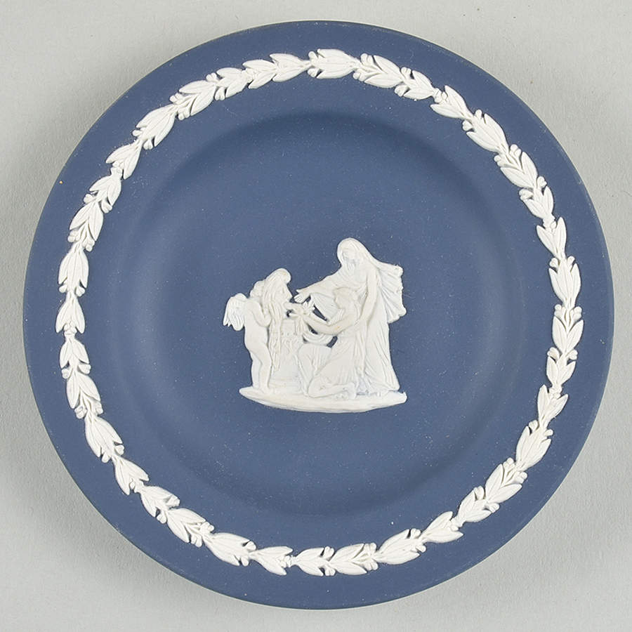 Cream Color on Portland Blue Jasperware 4" Round Tray by Wedgwood-1