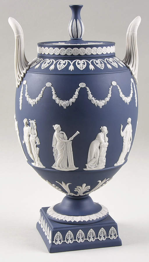 Cream Color on Portland Blue Jasperware Muses Urn Vase by Wedgwood-1