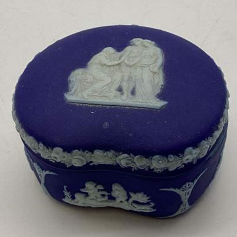 Cream Color on Portland Blue Jasperware Bean Box & Lid by Wedgwood-1