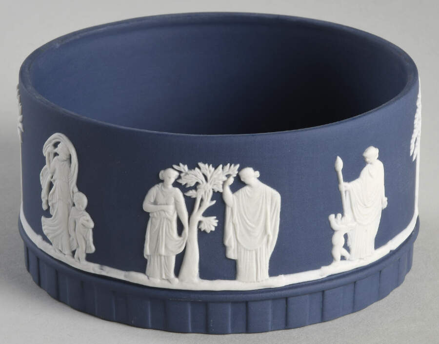 Cream Color on Portland Blue Jasperware 4" Round Box No Lid by Wedgwood-1