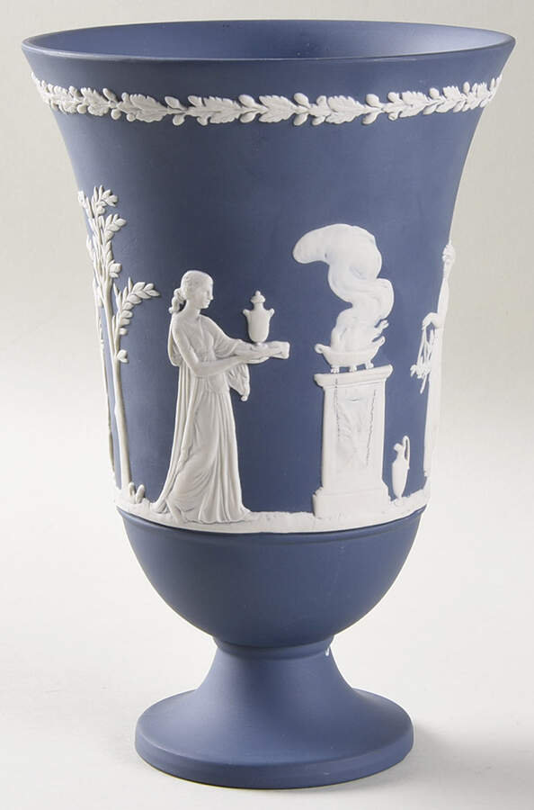 Cream Color on Portland Blue Jasperware Arcadian Vase by Wedgwood-1