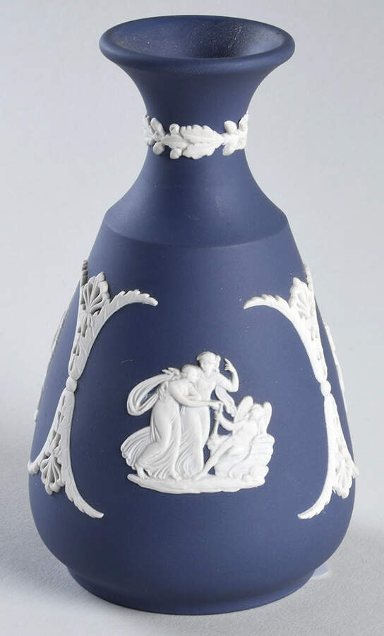 Cream Color on Portland Blue Jasperware 4" Cameo Bud Vase by Wedgwood-1