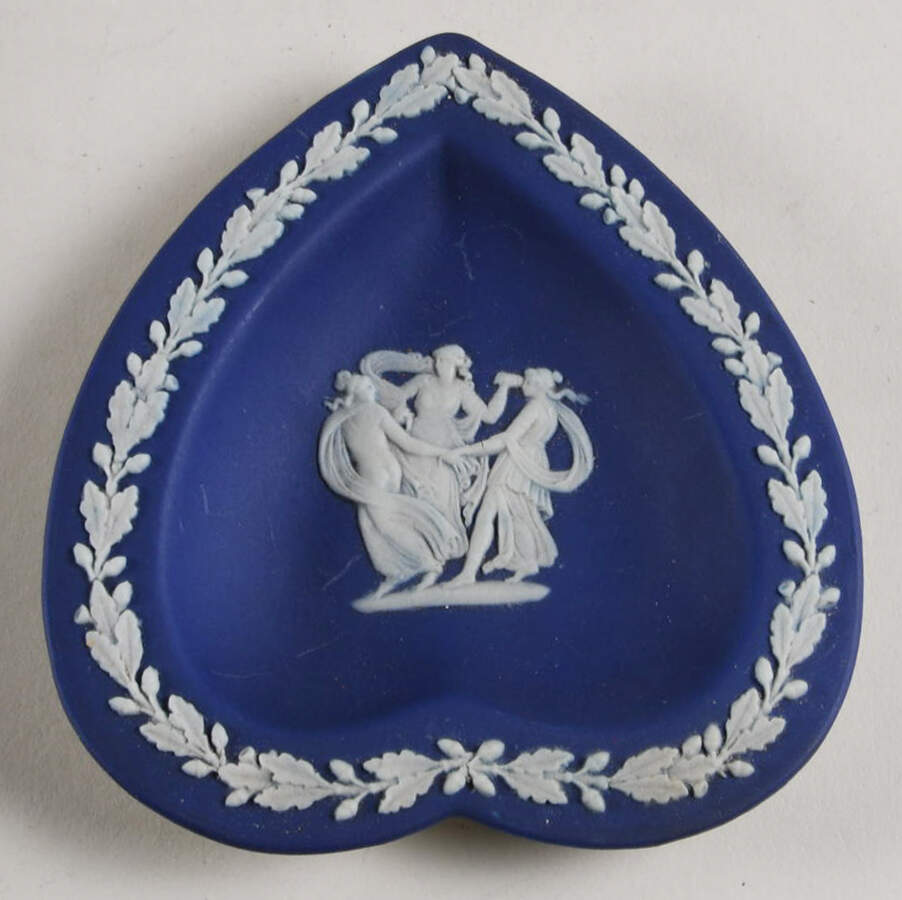 Cream Color on Portland Blue Jasperware Small Heart Shape Ashtray by Wedgwood-1