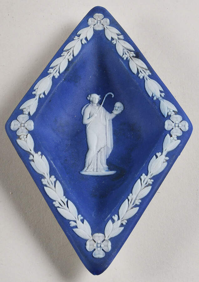 Cream Color on Portland Blue Jasperware Small Diamond Shape Ashtray by Wedgwood-1