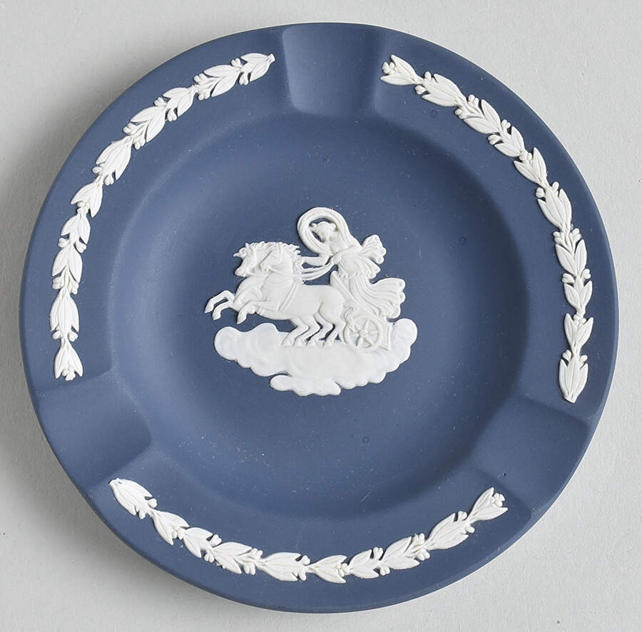 Cream Color on Portland Blue Jasperware 3 Slot Round Ashtray by Wedgwood-1