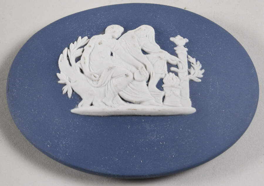 Cream Color on Portland Blue Jasperware Lid for Oval Apollo Box by Wedgwood-1
