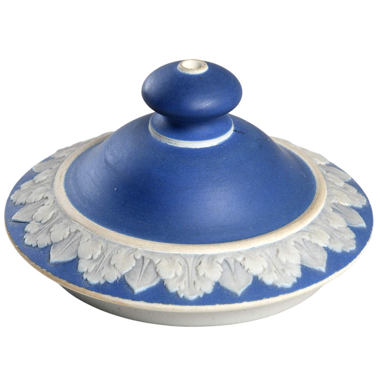 Cream Color on Portland Blue Jasperware Lid for Individual Teapot by Wedgwood-1