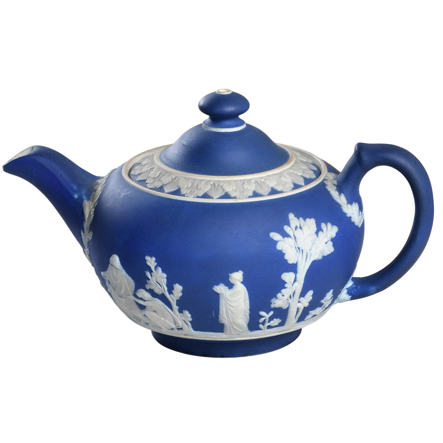 Cream Color on Portland Blue Jasperware Individual Teapot & Lid by Wedgwood-1