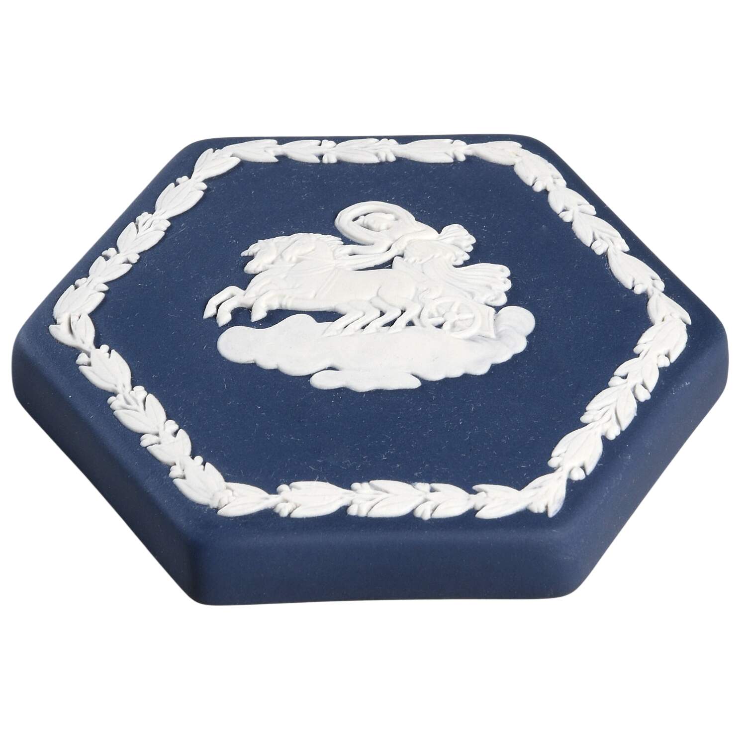 Cream Color on Portland Blue Jasperware Lid for Hexagonal Box by Wedgwood-1