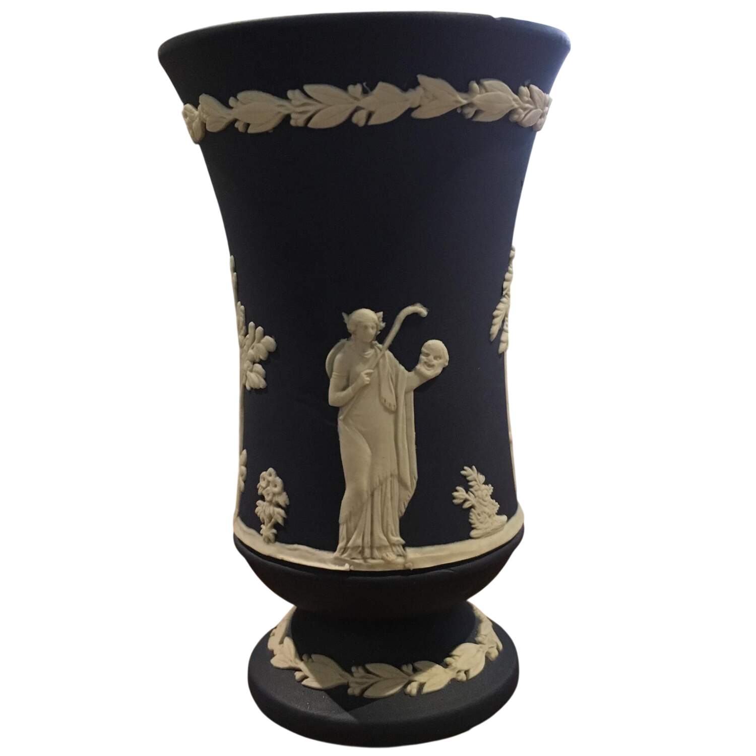 Cream Color on Portland Blue Jasperware 4" Vase by Wedgwood-1