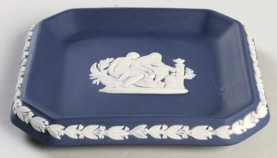 Cream Color on Portland Blue Jasperware 4" Square Tray by Wedgwood-1