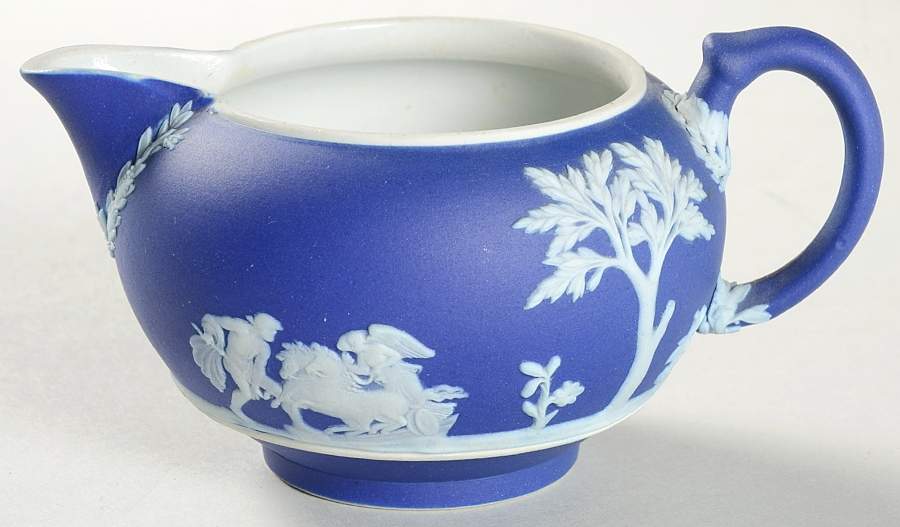 Cream Color on Portland Blue Jasperware 146 Shape Creamer by Wedgwood-1
