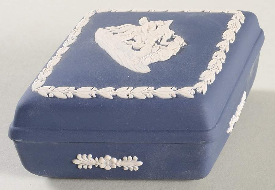 Cream Color on Portland Blue Jasperware Diamond Shaped Box with Lid by Wedgwood-1