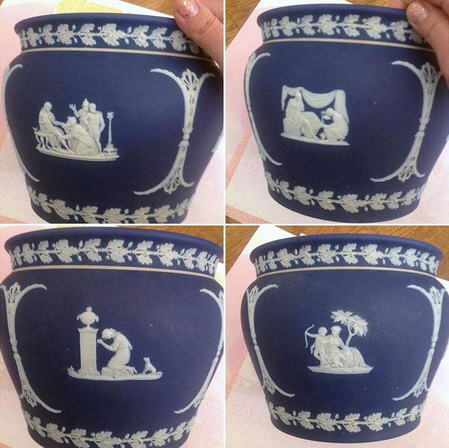 Cream Color on Portland Blue Jasperware 6" Jardiniere by Wedgwood-1