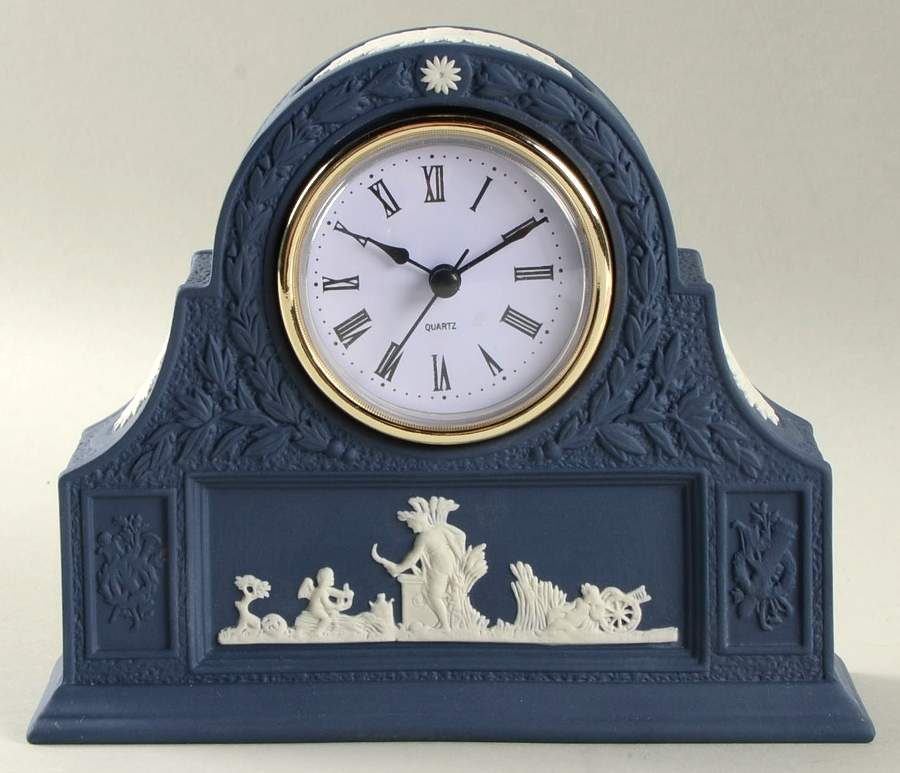 Cream Color on Portland Blue Jasperware Mantel Clock by Wedgwood-1