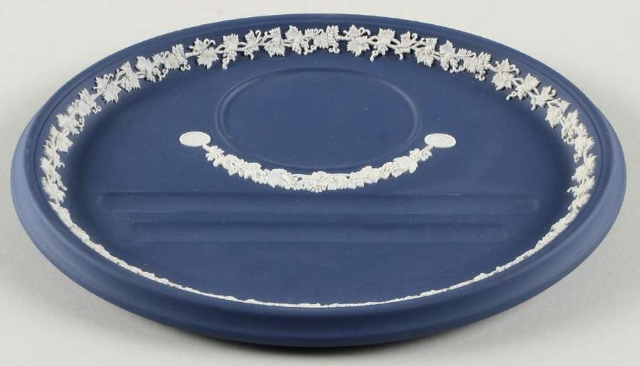 Cream Color on Portland Blue Jasperware Underplate for Ink Pot by Wedgwood-1