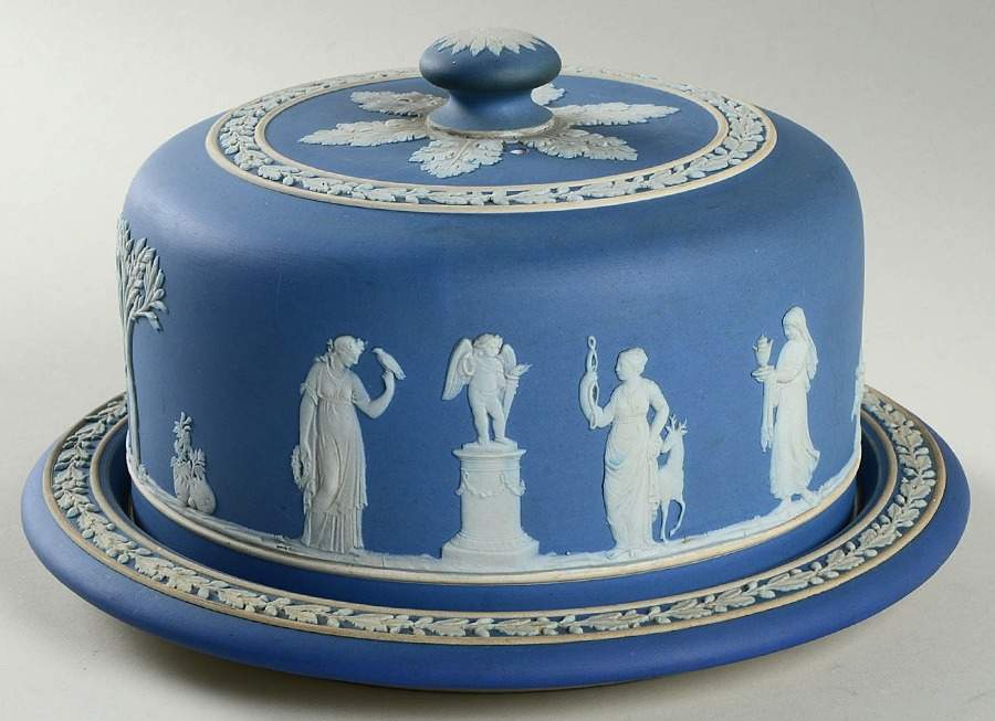 Cream Color on Portland Blue Jasperware Round Cheese Dish & Lid by Wedgwood-1