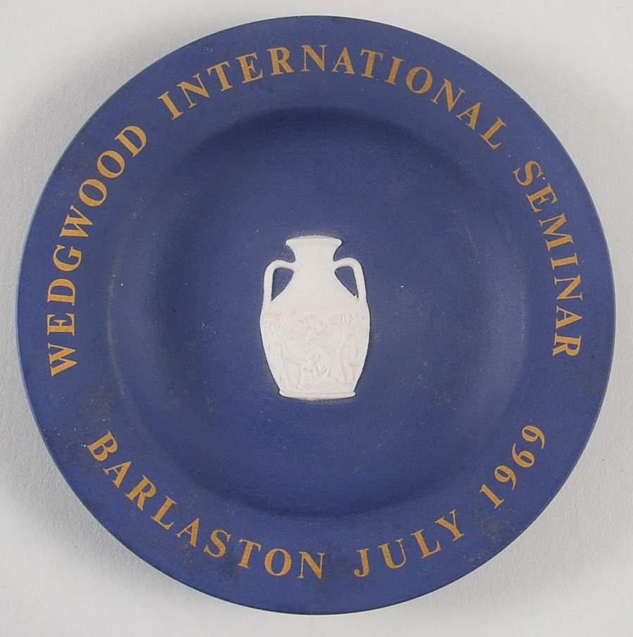 Cream Color on Portland Blue Jasperware 4" Round Tray by Wedgwood-1