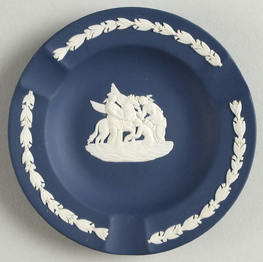 Cream Color on Portland Blue Jasperware 3 Slot Round Ashtray by Wedgwood-1
