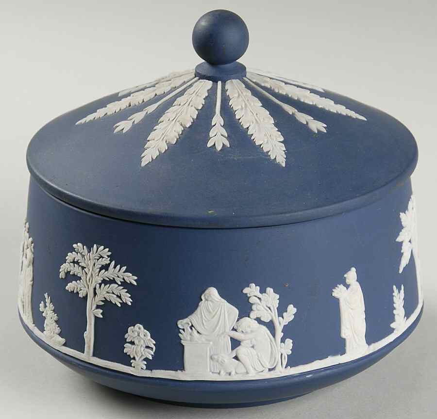Cream Color on Portland Blue Jasperware 4" Round Box & Lid by Wedgwood-1