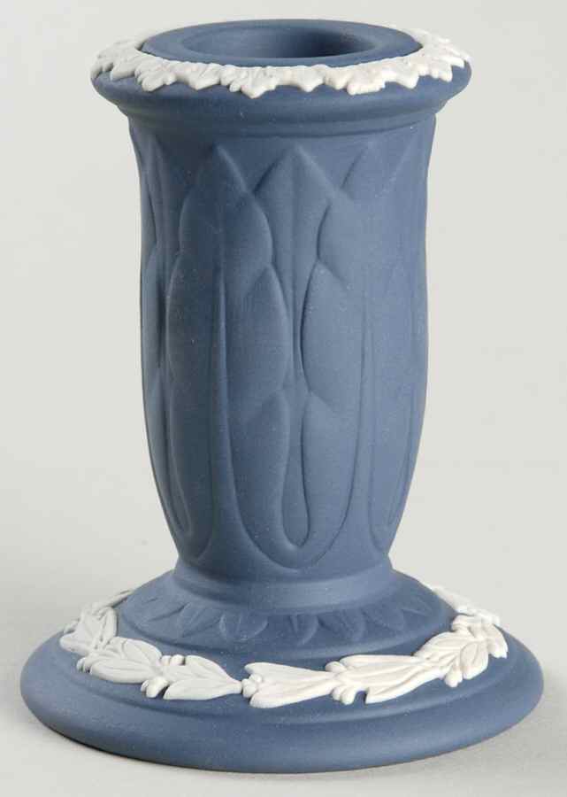 Cream Color on Portland Blue Jasperware Single Light Candlestick by Wedgwood-1