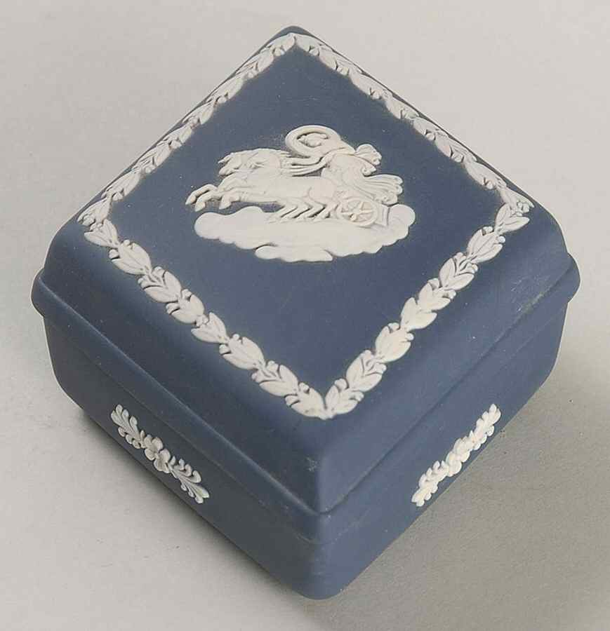 Cream Color on Portland Blue Jasperware Diamond Shaped Box & Lid by Wedgwood-1