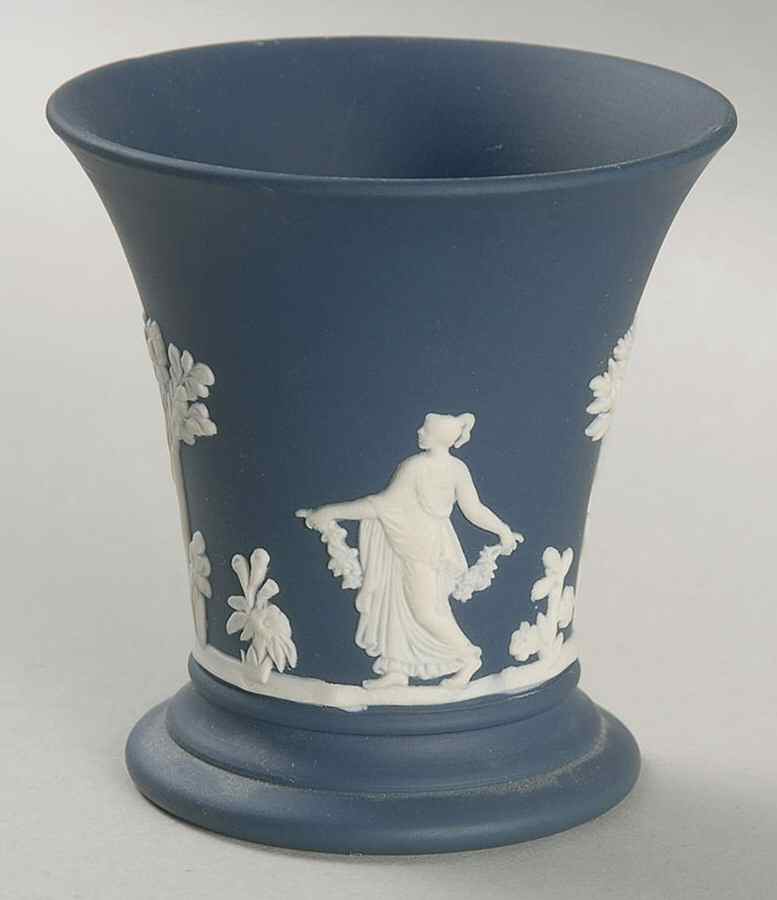 Cream Color on Portland Blue Jasperware Posey Pot by Wedgwood-1
