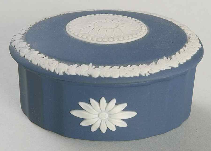 Cream Color on Portland Blue Jasperware Camilla Box with Lid by Wedgwood-1