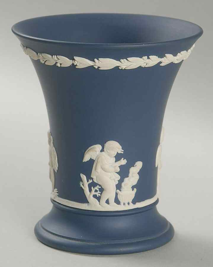 Cream Color on Portland Blue Jasperware Season Posey Pot by Wedgwood-1