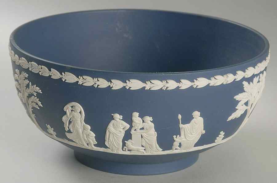 Cream Color on Portland Blue Jasperware Round Sacrifice Bowl by Wedgwood-1