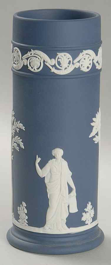 Cream Color on Portland Blue Jasperware Spill Vase by Wedgwood-1