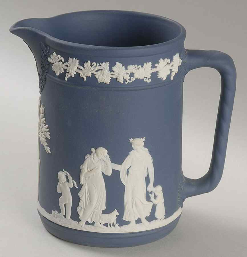 Cream Color on Portland Blue Jasperware Medium Trojan Jug by Wedgwood-1