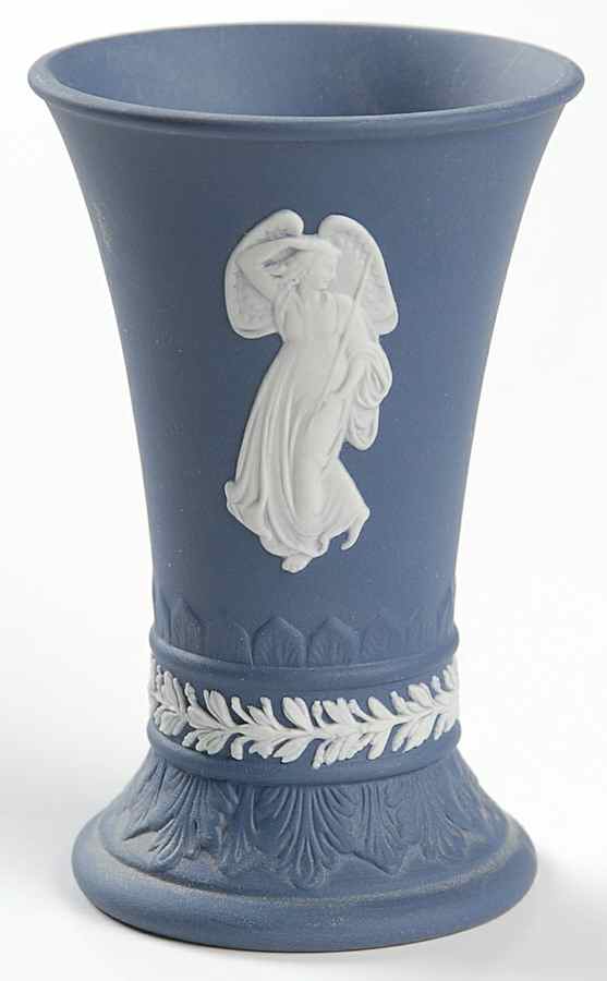 Cream Color on Portland Blue Jasperware 3" Bud Vase by Wedgwood-1