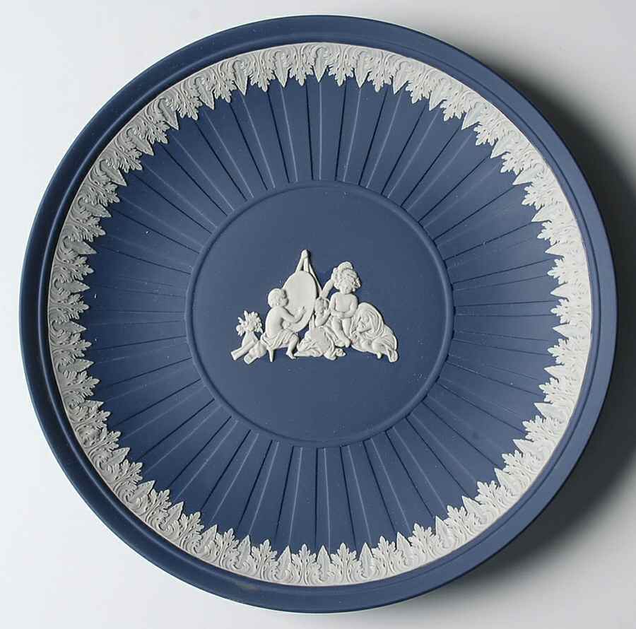 Cream Color on Portland Blue Jasperware 10" Round Fluted Tray by Wedgwood-1