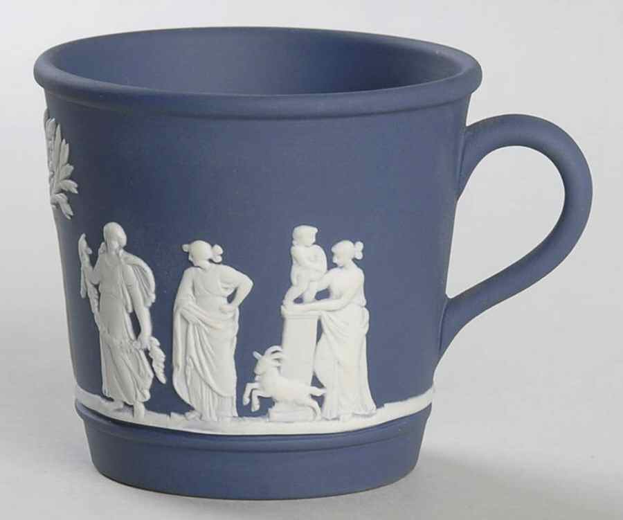 Cream Color on Portland Blue Jasperware Brewster Flat Cup by Wedgwood-1