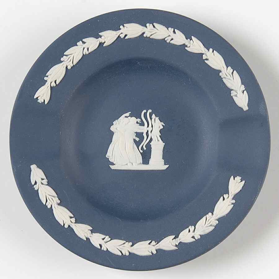 Cream Color on Portland Blue Jasperware 2 Slot Round Ashtray by Wedgwood-1