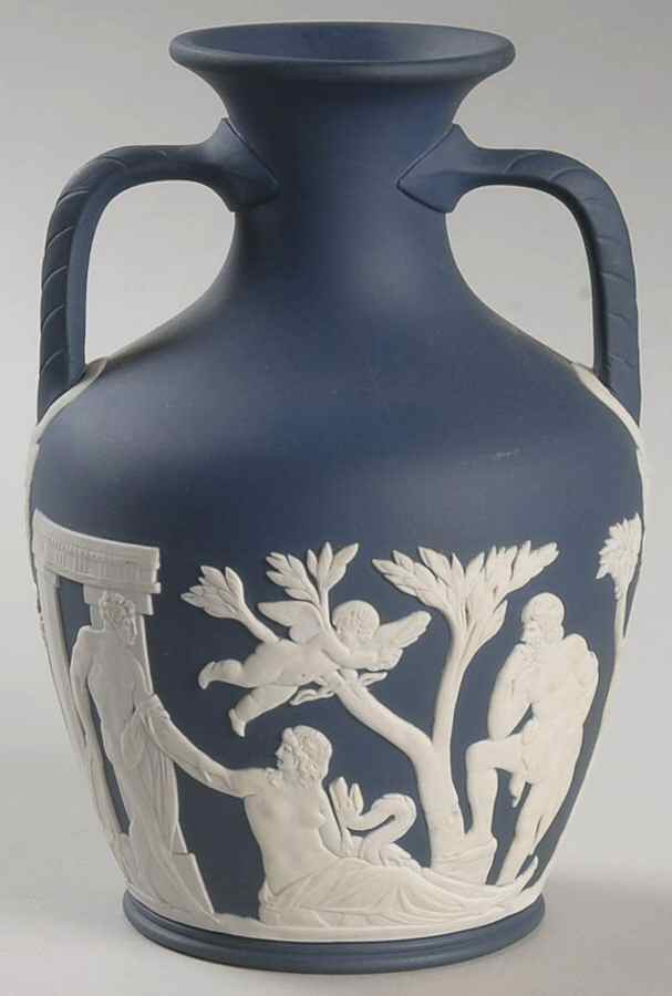 Cream Color on Portland Blue Jasperware Two Handled Portland Vase by Wedgwood-1