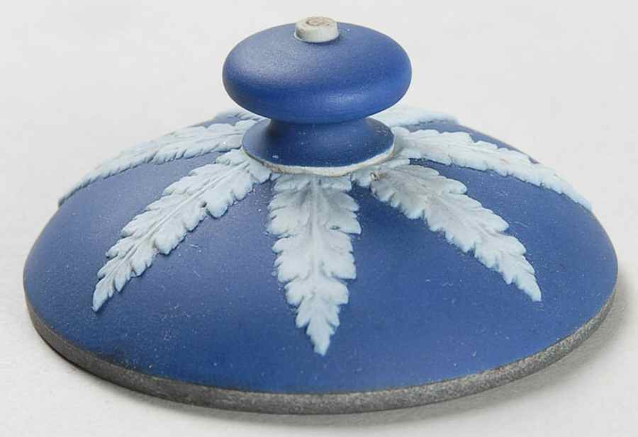 Cream Color on Portland Blue Jasperware Lid for Ink Well by Wedgwood-1