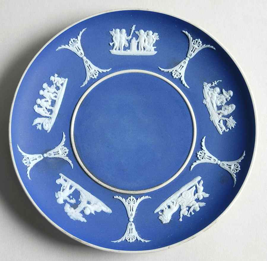 Cream Color on Portland Blue Jasperware Underplate for Ink Well by Wedgwood-1