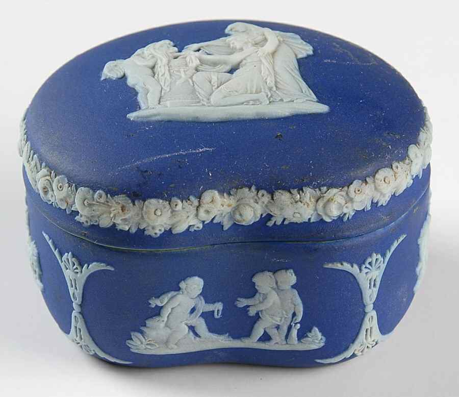 Cream Color on Portland Blue Jasperware Bean Box & Lid by Wedgwood-1
