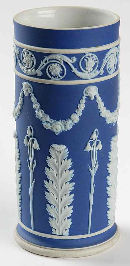 Cream Color on Portland Blue Jasperware 5" Spill Vase by Wedgwood-1