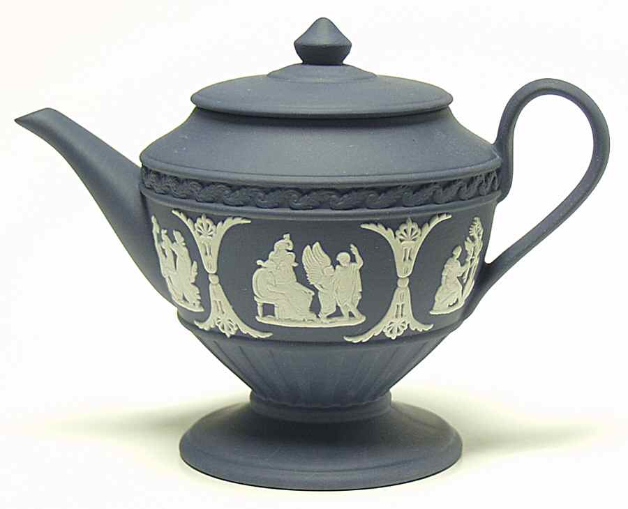 Cream Color on Portland Blue Jasperware Individual Teapot & Lid by Wedgwood-1