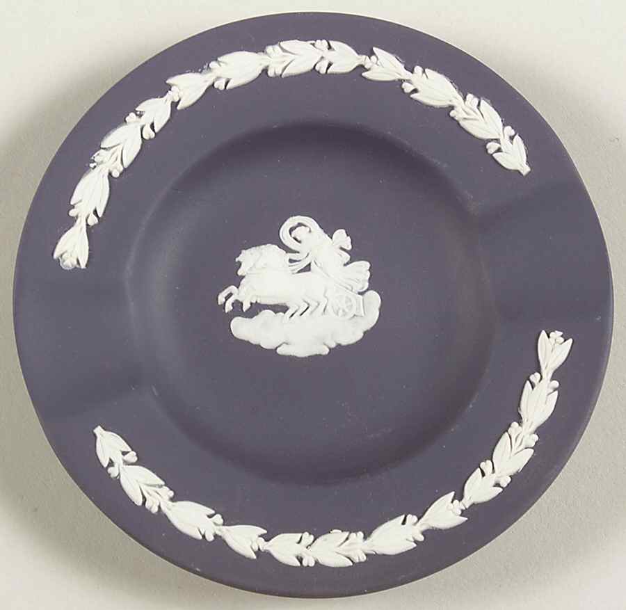 Cream Color on Portland Blue Jasperware 2 Slot Round Ashtray by Wedgwood-1