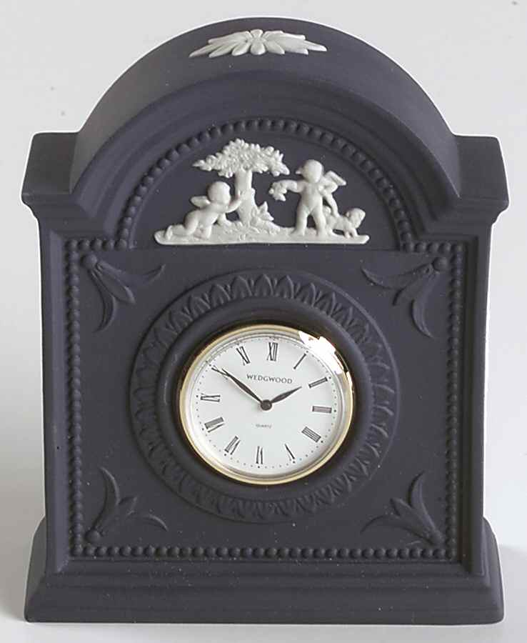 Cream Color on Portland Blue Jasperware Large Desk Clock by Wedgwood-1