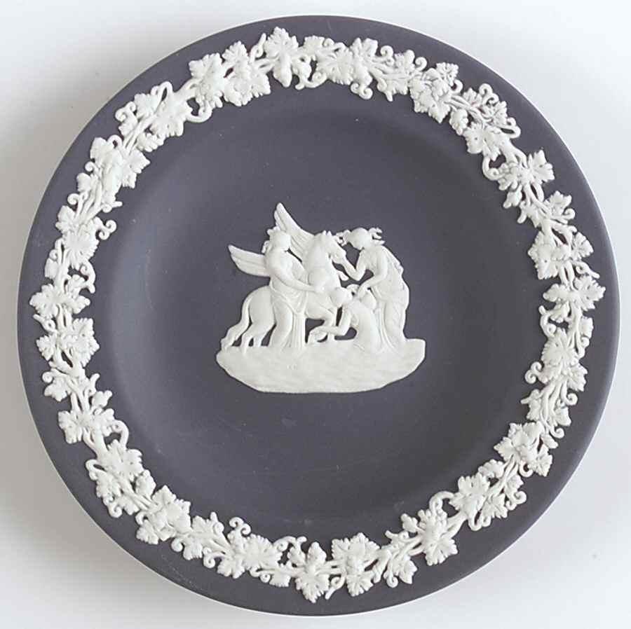 Cream Color on Portland Blue Jasperware 4" Round Tray by Wedgwood-1
