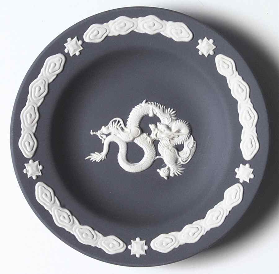Cream Color on Portland Blue Jasperware 4" Round Tray by Wedgwood-1
