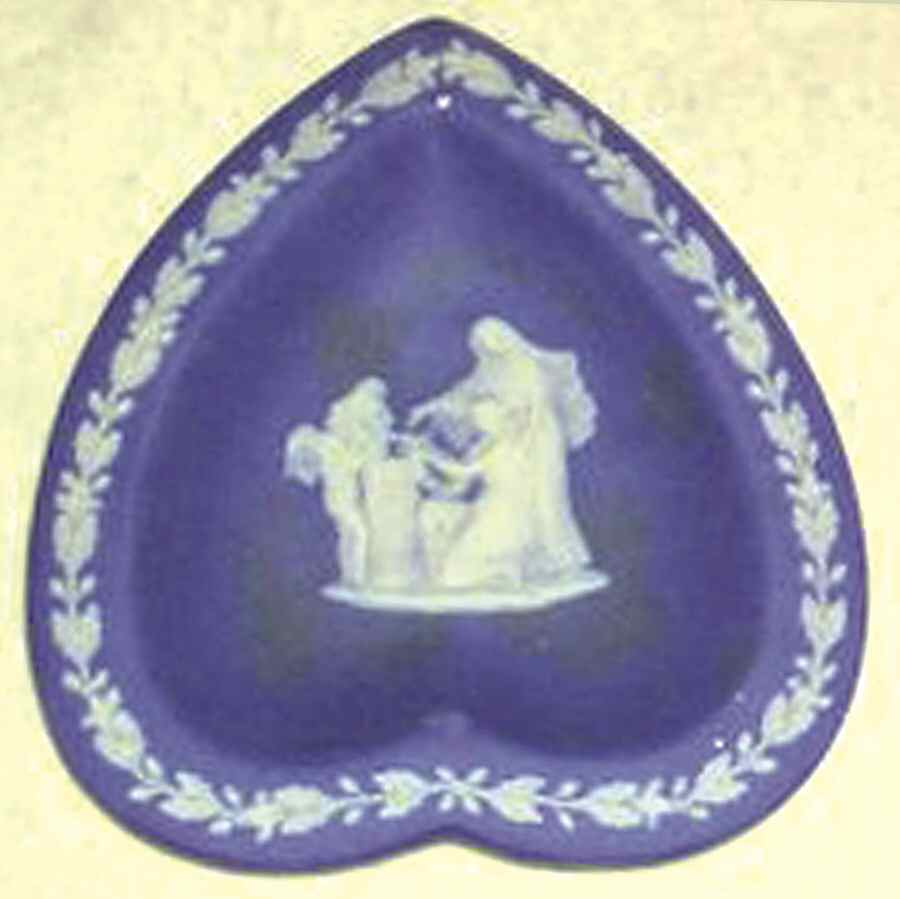 Cream Color on Portland Blue Jasperware Small Heart Shape Ashtray by Wedgwood-1